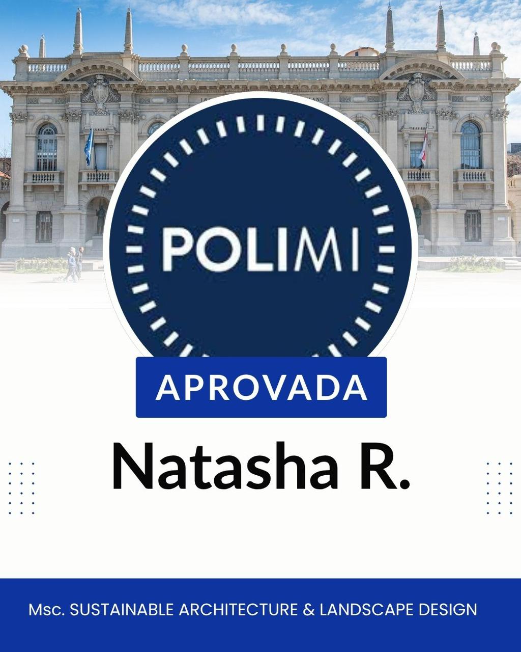 Da China aos Estados Unidos. De Londres a Milão. Do Cinema à Sustentabilidade. Muitas vezes, o sonho do mestrado internacional esbarra na dúvida: "Será que o meu curso é muito específico?" ou "Como vou competir com candidatos do mundo todo?". As aprovações recentes da NM respondem a essa pergunta com resultados reais: Natasha R. no Politecnico di Milano (MSc Sustainable Architecture) - Itália Por trás de cada "Approved", existe uma estratégia invisível. A assessoria da NM não é apenas sobre burocracia ou envio de documentos. Nós atuamos onde o jogo é decidido: ✅ Mentoria de Essays: Transformamos sua história em uma narrativa que os comitês de elite querem ler. ✅ Curadoria de Portfólios: Orientação técnica para áreas criativas (como Arquitetura e Artes). ✅ Cartas de Recomendação: Alinhamento estratégico com seus recomendadores. ✅ Preparação para Entrevistas: Simulações reais para você falar com confiança e propriedade. Não importa o que você quer estudar ou onde quer chegar. Se existe uma vaga no mundo para o seu talento, nós ajudamos você a conquistá-la.